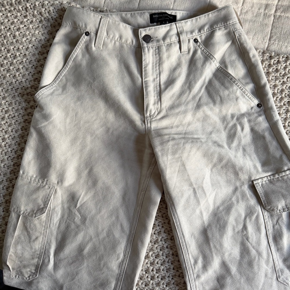 Banana Republic Cream High-Rise Cargo Pants (material feels like suede)
